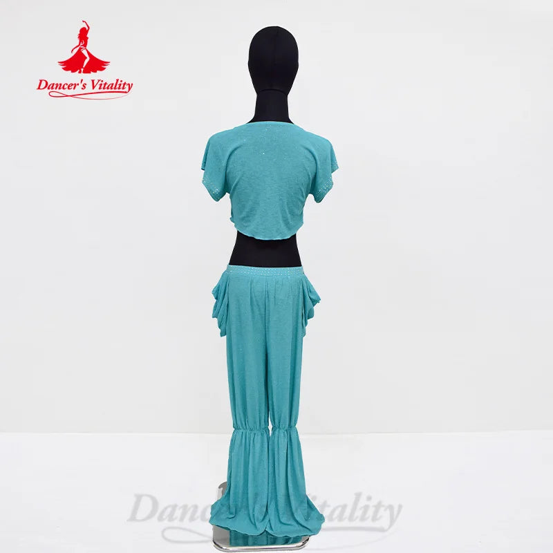 Belly Dance Practice Clothes Set Short Sleeves Top+trousers 2pcs Customized Children Bellydancing Suit Kid Oriental Outfit