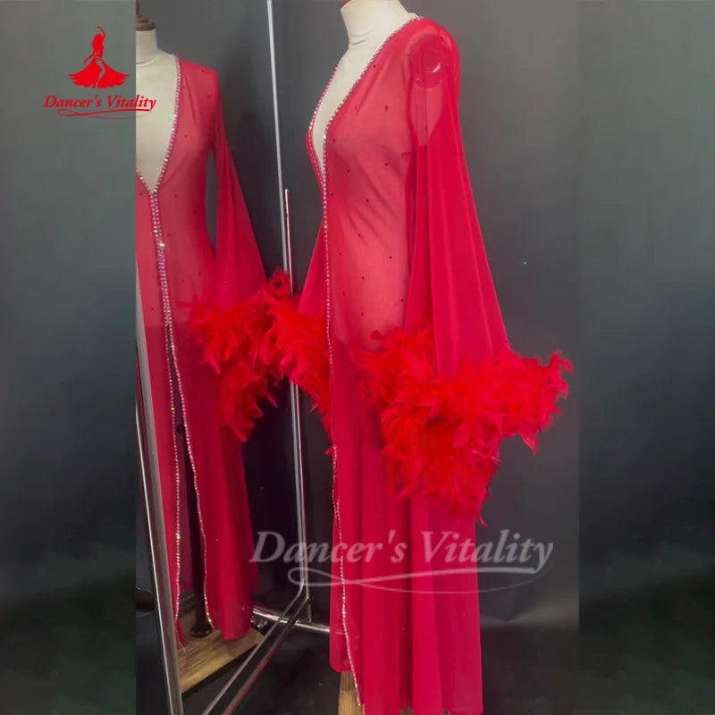 Belly Dance Clothing Customized High-end Luxury Feather Robe Stage Competition Performance Waiting Costumes Dance's Vitality