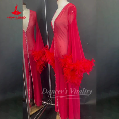 Belly Dance Clothing Customized High-end Luxury Feather Robe Stage Competition Performance Waiting Costumes Dance's Vitality