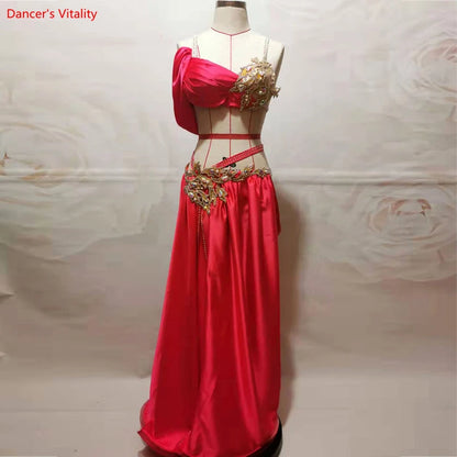 Belly Dance Suit Diamond-Studded Sling Bra Split Big Swing Skirt Performance Clothes Set Oriental Dancing Competition Clothing