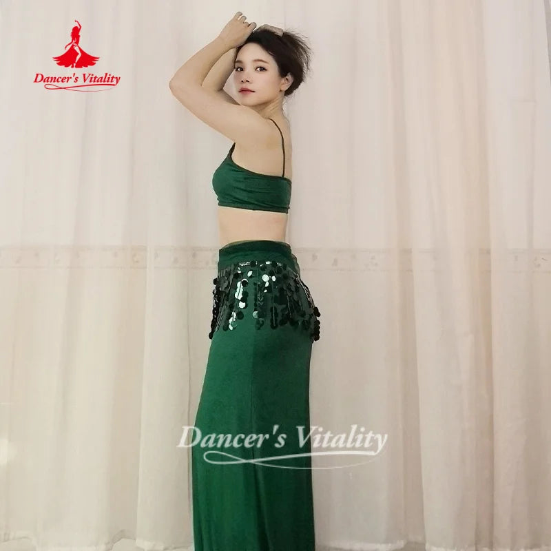 Belly Dance Practice Clothes Top+Skirt+Hip Scarf 3pcs Women's Soft and Comfortable Oriental Dance Clothing Dancer's Vitality