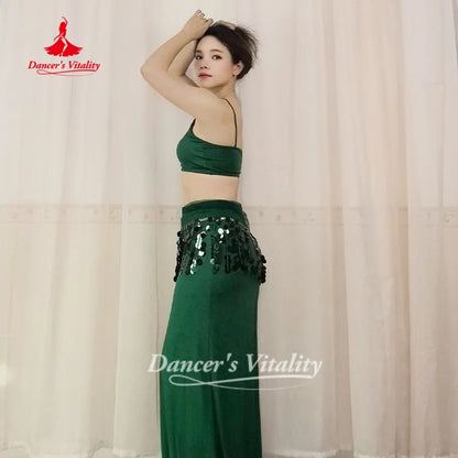 Belly Dance Practice Clothes Top+Skirt+Hip Scarf 3pcs Women's Soft and Comfortable Oriental Dance Clothing Dancer's Vitality