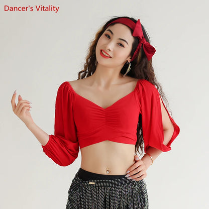 Belly Dance Costume Top Practice Clothes Daily Practice Dance Slim Blouse for Female Bellydancing Exotic Dancewear