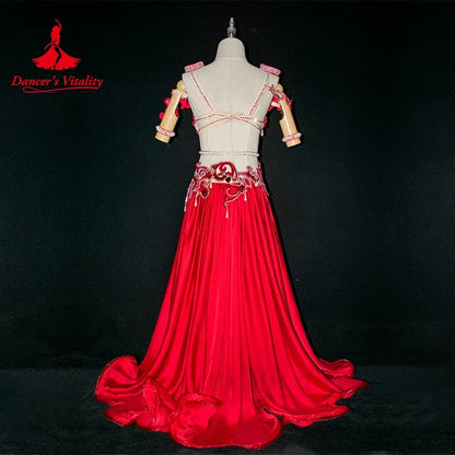 Belly Dance Costume Set for Women Senior AB Stones Bra Top+long Skirt+accessories Custom Adult Children Belly Dancing Outfit