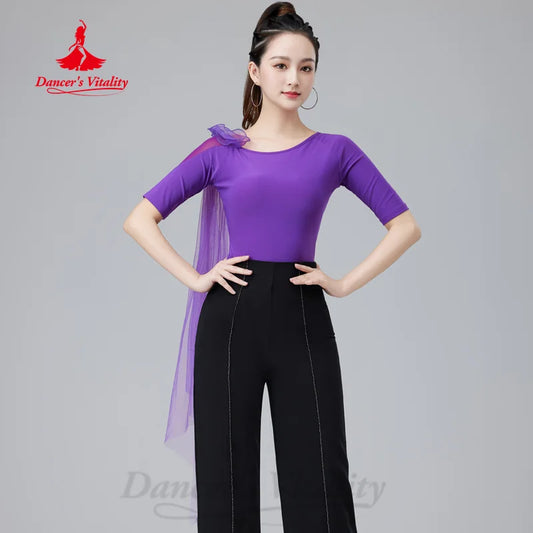 Latin Dance Tops Customized Comfortable and Breathable Pure Cotton Top Women's Tango Chacha Samba Professional Practice Clothes