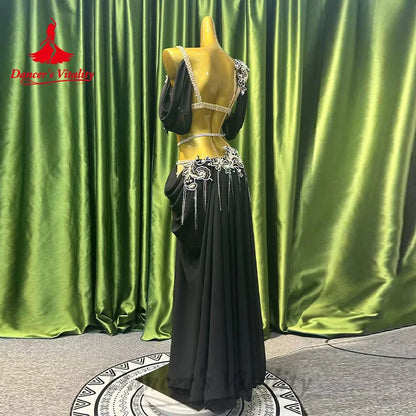 Bellydance Costume Customized Senior ABStones Bra+split Chiffon Long Skirt 2pcs Oriental Dance Professional Performance Clothing