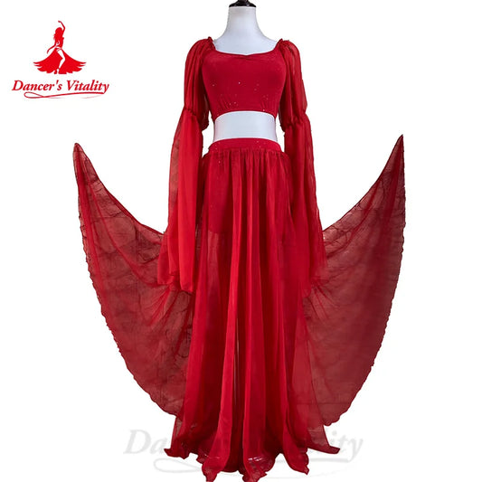 Bellydance Costumes Suit Customized Trumpet Sleeve Top+Comfortable Long Skirt 2pcs Women's Oriental Dance Performance Clothing