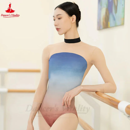 Ballet Dance Leotards Female High Collar Printed Figure Training Suit Women Art Exam Gymnastics Yoga Bodysuit Girl's Ballet Top