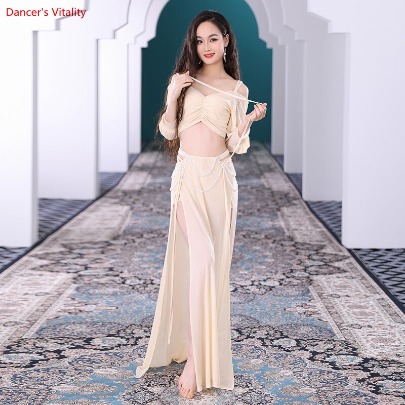 Belly Dance Training Clothes Set Women Belly Dancing Top+long Skirt 2pcs Oriental Clothing Suit Girl's Dance Wear Outfit S,M,L