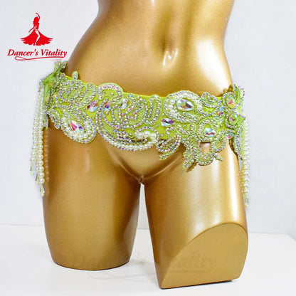 Belly Dance Performance Set for Women Senior AB Stones Bra+belt Pcs Customsized Oriental Belly Dancing Competiton Suit