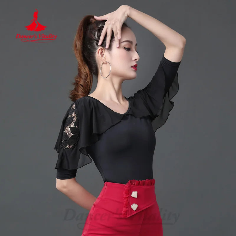 Latin Dancing Outfit Women Customized Summer Comfort Slimming Professional Practice Top Tango Chacha Rumba Performance Clothing