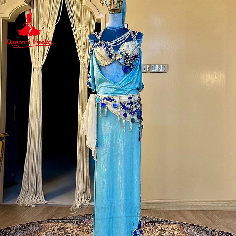 Belly Dance Performance Costume Suit for Women Senior Bra+robe+belt 3pcs Adult Child Oriental Shaabi Baladi Competiton Dresses