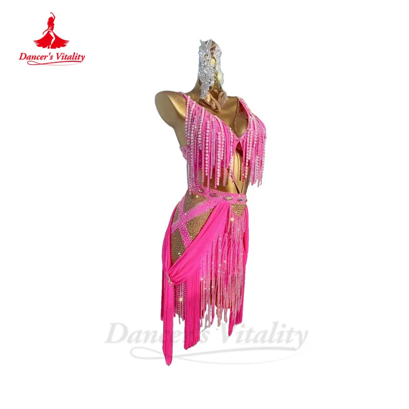 Latin Dance Performance Dress for Lady Rumba Chacha Tango Tassel Skirt Customsize Adult Child Latin Dancing Competiton Dresses