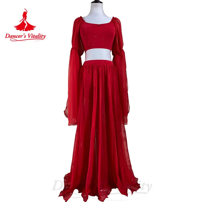 Bellydance Costumes Suit Customized Trumpet Sleeve Top+Comfortable Long Skirt 2pcs Women's Oriental Dance Performance Clothing