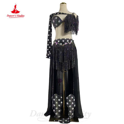 Belly Dance Costume Women Custom Bra+sleeves+long Skirt 3pcs Oriental Dance Clothing for Girl's Bellydance Performance Outfit