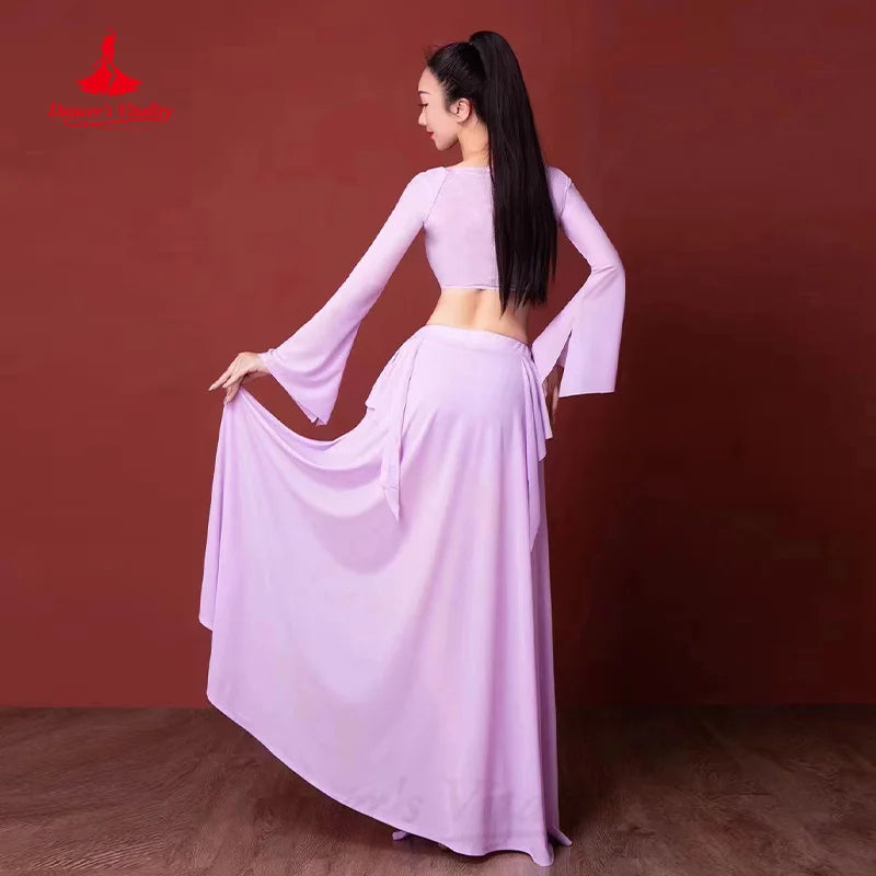 Belly Dance Practice Clothing Customized Trumpet Sleeve Top+sexy Slit Long Skirt 2pcs Women Oriental Dance Performance Costumes