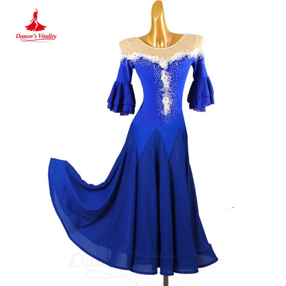 Modern Dance Performance Costumes Customized Comfortable and Elegant Trumpet Sleeved Dress Ballroom Dance Professional Clothing