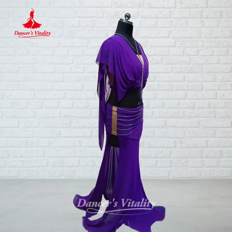 BellyDance Suit Women Customized Sexy V-neck Top+FishTail Long Skirt 2pcs Oriental Dance Competition Clothing Dance's Vitality