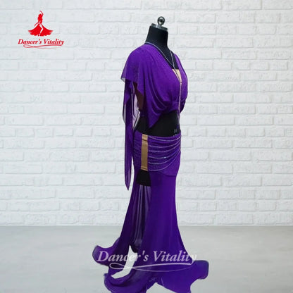 BellyDance Suit Women Customized Sexy V-neck Top+FishTail Long Skirt 2pcs Oriental Dance Competition Clothing Dance's Vitality