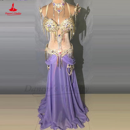 Belly Dance Performance Clothes Customzied Adult Children Bra+belt+skirt+accessories Oriental Belly Dance Competiton Outfit