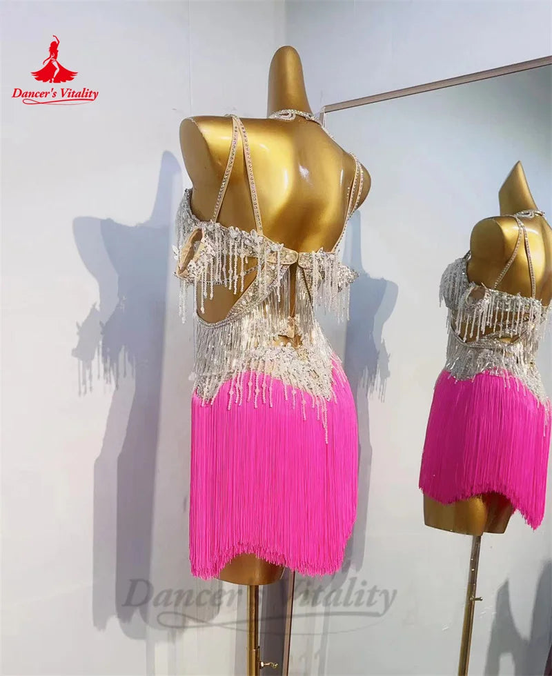 Latin Dance Fringe Dresses for Women Customsized Rumba Chacha Tango Performance Costumes Customsized Adult Child Latin Dress