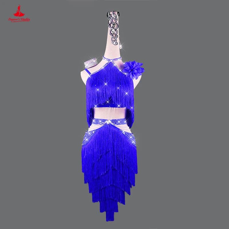 Latin Dress for Women Rumba Chacha Dance Competition Dresses Customzied Adult Children Latin Dancing Performance Tassel Skirt