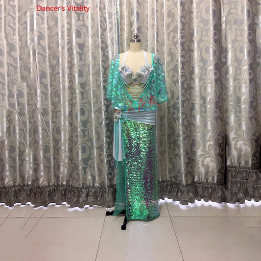 Belly Dance Performance Costume Suit for Women Baladi Shaabi Clothes Bra+belt+robe Customzied Oriental Belly Dancing Stage Wear