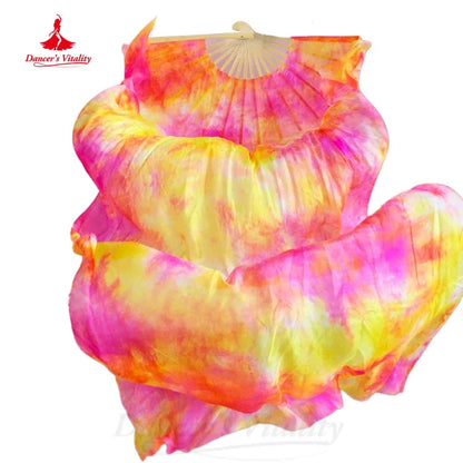 Dyed 100% pure natural silk fan veils for women belly dance performance fan belly dance costumes and accessories A pair