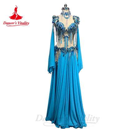 Belly Dance Costume Women's AB Stones Bra+split Chiffon Long Skirt 2pcs for Women Customzied Oriental Belly Dancing Wear Suit