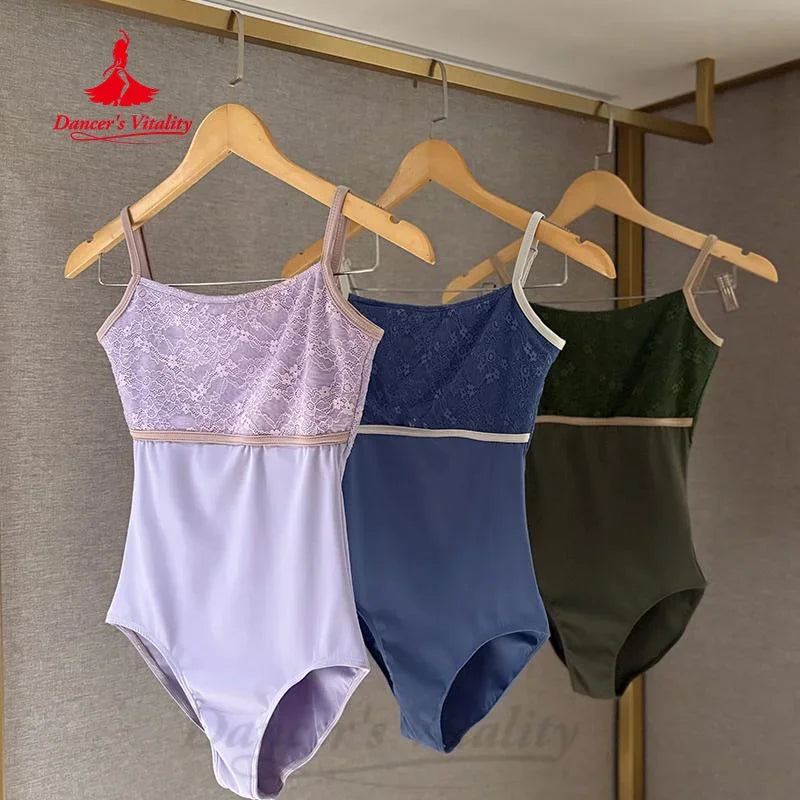 Ballet Dance Sexy Lace Sleeveless Tops Women's Yoga Gymnastics Art Exam Bodysuit Ball Outfit for Girls Ballet Training Clothes