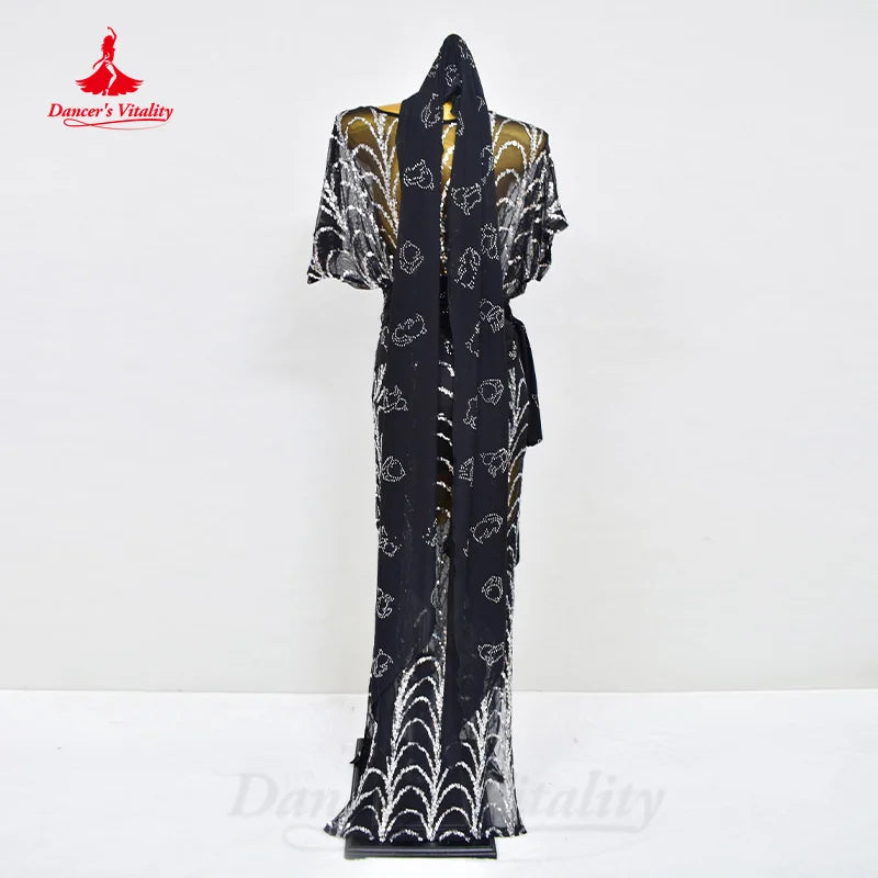 BellyDance Robe Customized Black Sexy Gauze Sequin Short Sleeve Dress Women Oriental Dance Professional Performance Clothing