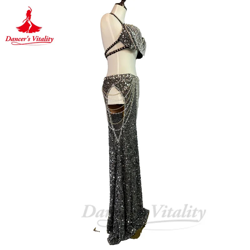 Bellydance Costumes Women's  Sets Diamonds Bra+ Sexy Sequin Long Skirt Oriental Dance Professional Performance Clothing