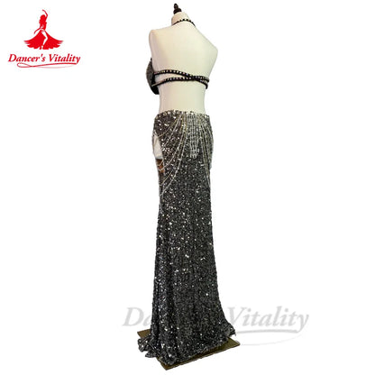 Bellydance Costumes Women's  Sets Diamonds Bra+ Sexy Sequin Long Skirt Oriental Dance Professional Performance Clothing