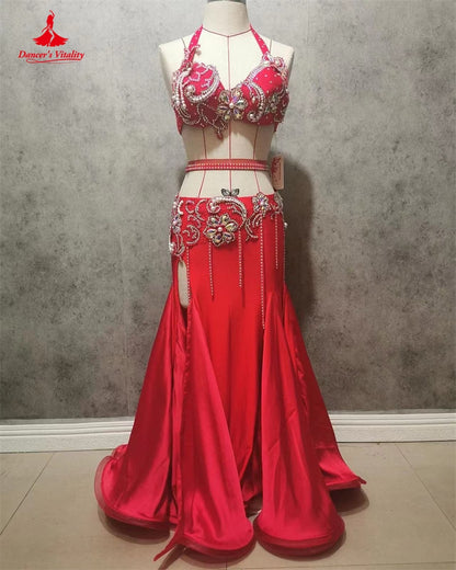 Belly Dance Suit Diamond Bra Tassel Long Skirt Performance Clothing Female Adult Child Competition Clothes Set High-end Custom