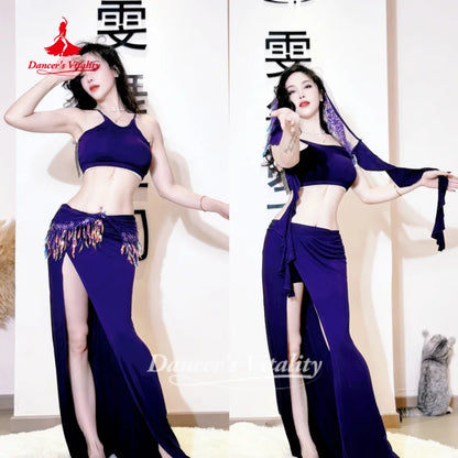 Belly Dance Practice Clothes Top+Skirt+Hip Scarf 3pcs for Adult Soft and Comfortable Oriental Dance Clothing Dancer's Vitality