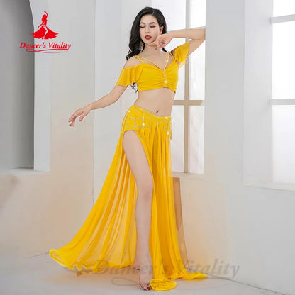 Belly Dancing Practice Set Women Customized Luxury AB Stones Top+Sexy Split Long Skirt 2pcs Oriental Dance Performance Clothing