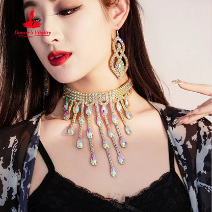 Modern Dancing Performance Accessories Customized High-end Luxury AB Stones Necklace Belly Dance Competition Ornament