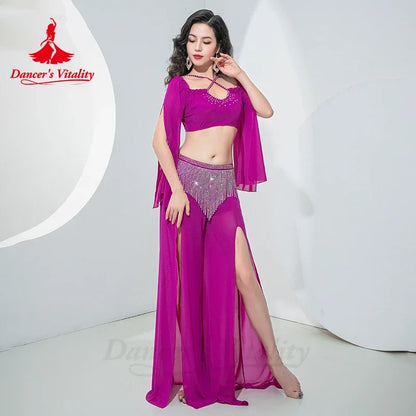 Belly Dance Costume for Women Long Sleeves Top+AB Stones Tassel Pants Oriental Practice Clothing Adult Belly Dancing Outfit