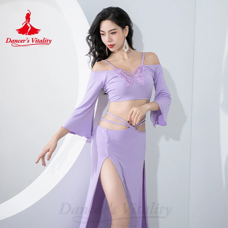 Belly Dance Butterfly Costume for Women Short Sleeves Top+split Long Skirt 2pcs Adult Oriental Belly Dancing Wear Outfit