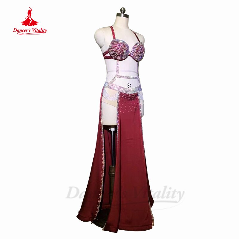 Belly Dance Clothing Performance Clothing Hanf Made Full Stones Bra+split Long Skirt 2pcs Customization Child Adult Dance Outfit