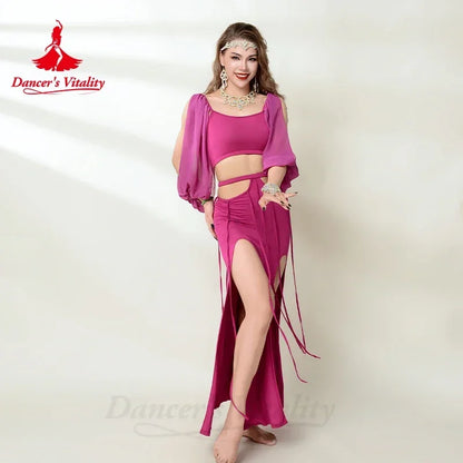 Belly Dance Costume Set for Women Guaze Long Sleeves Top+modal Long Skirt 2pcs Adult Belly Dancing Performance Outfit