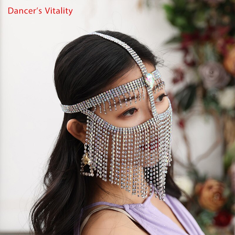 Belly Dance Face Mask Metal Diamond Chain Veil Indian Dancing Female Adult High-End Face Cover Performance Accessories