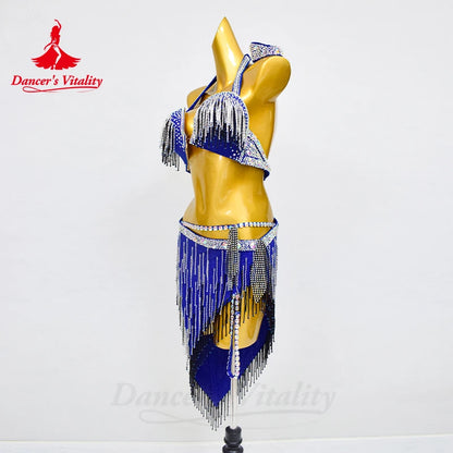 BellyDance Set Women's Customized Senior AB Stones Bra+Sexy Tassel Skirt 2pcs Belly Dance Professional Performance Clothing