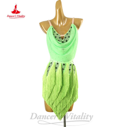 Latin Dance Tassel Dress for Adults and Children Customized Sexy Backless Tango Chacha Samba Professional Performance Clothing