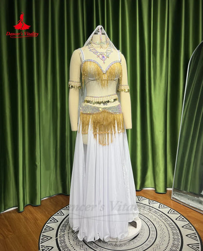 Belly Dance Performance Costume Set for Women Customsized Tassel Bra+chiffon Long Skirt 2pcs Oriental Belly Dancing Outfit