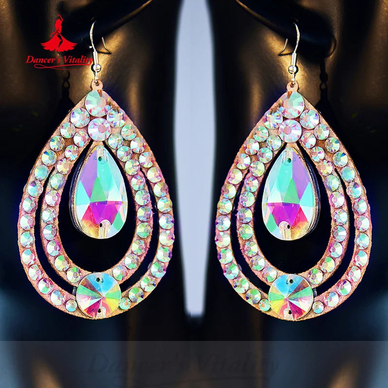 Belly Dancing Performance Earrings Customized Luxury Rhinestones Earring Moderndance Oriental Dance Competition Accessories