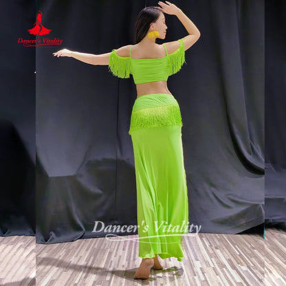 Belly Dance Costume for Women's Sexy Temperament Green Color Tassel Set Adult Oriental Dance Practice Outfit Dancer's Vitality