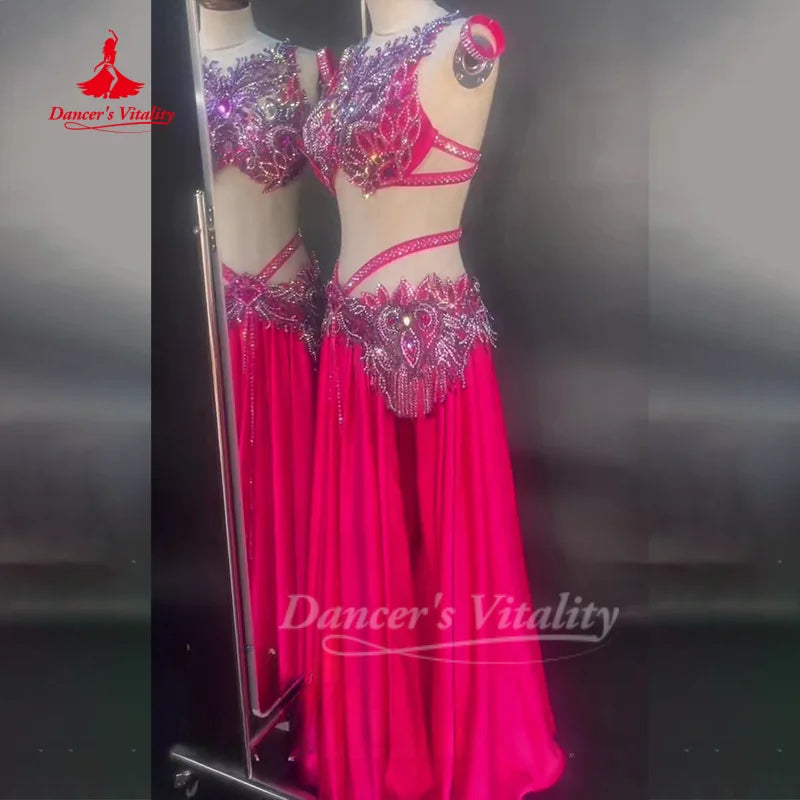 BellyDance Suit Women's Customized Senior AB Stones Bra+Sexy Long Skirt Set Oriental Dance Competition Clothing Dance's Vitality