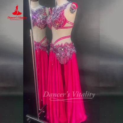 BellyDance Suit Women's Customized Senior AB Stones Bra+Sexy Long Skirt Set Oriental Dance Competition Clothing Dance's Vitality