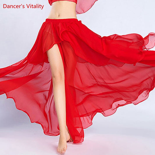 Professional Competition Sexy Chiffon For Women Belly Dance Skirt Maxi Costume Dancer Dress11 Color; Free Shipping